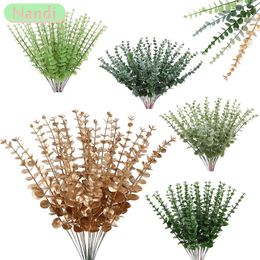 Christmas Decorations 10 Pack Artificial Eucalyptus Leaves Green Gold Fake Plant Branches Wedding Party Outdoor Home Garden Table Decoration Garland 231018