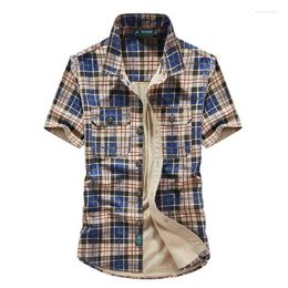 Men's Casual Shirts Summer Plaid Shirt Men Military Short Sleeve Cotton Button Up Large Size M-4XL Thin Breathable Camisas Para Hombre