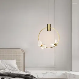 Pendant Lamps Small Droplight Nordic Light Luxury Butterfly Chandelier Creative Simple Room Bedroom Bedside Single Head Lamp