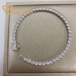 Wong Rain 100% 925 Sterling Silver 3 3 MM Created Moissanite Gemstone Bangle Charm Wedding Bracelet Fine Jewelry Whole CX200268x