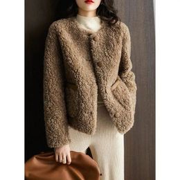 Women's Fur Faux Fur Fashion Luxury Winter Jacket Women Soft Lamb Wool Fur Coat Knitting Wool Turn-down Collar Thick Warm Outerwear Brand 231018