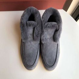 loro pianas shoes LP snow boots female rabbit hair high band Lefu shoes leather and fur sheep suede short boots warm female boots 2023