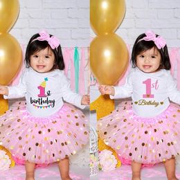 Girl's Dresses First Birthday Baby Girl Party Dress Cute Pink Tutu Cake Outfits Toddler Girls Autumn clothes set 231018