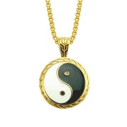 Pendant Necklaces Ascona Hip Hop Tai Chi Yin Yang Rack Sterling Silver Necklace Women Natural Black Spinel Round Gemstone257N