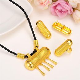 Latest Ethiopian Traditional Jewelry Set Necklace Earrings Pendant Ring 24k Yellow Gold Filled Eritrea Women's Fashion Habesh283S