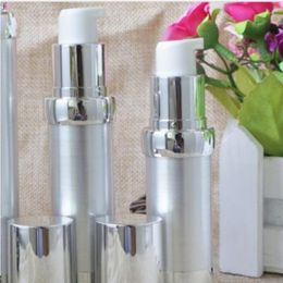 Silver Mini Airless Travel bottles 15ml 20ml 30ml Liquid Makeup Empty Packaging Containers 100pcs wholesale Kovbr