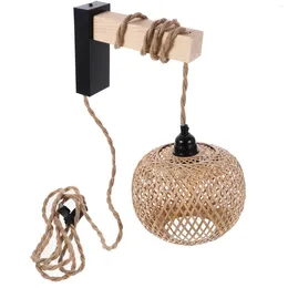 Wireless Wooden rattan wall light with Bamboo Mount Sconce for Bedroom and Living Room Decor