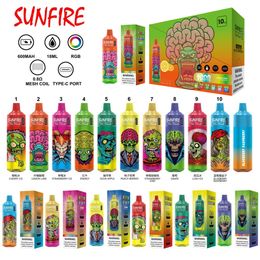 Shenzhen Authentic Sunfire Tornado 9000 Puffs Disposable E Cigarettes Vape 18ml Mesh Coil 850mAh 0% 2% 3% 5% Rechargeable Electronic Cigs No Leaking Puffs 9k Huge Vapor