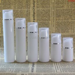 30ml 80ml Transparent Cap White Plastic Airless Pump Bottles Silver Line Maquiagem Empty Cosmetic Containers Packaging Bottlesgoods Lepgm