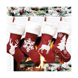 Christmas Decorations 46Cm Stocking Hanging Socks Xmas Rustic Personalized Stockings Snowflake Family Party Holiday Supplies Drop De Dhsl3