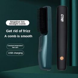 Hair Straighteners Wireless Portable USB Man Professional Fast Heating Styling Iron Comb for Beard Ceramic Multifunctional Straightener Curler 231017