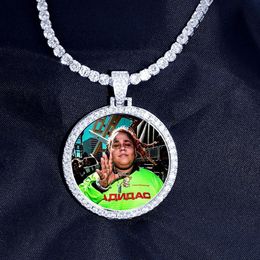 Round Po Custom Made Po Medallions Pendant Picture Necklace Tennis Chain Gold Silver Colour Cubic Zircon Hip Hop Jewelry311q