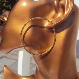 Europe US New Pure Real 24K Yellow Gold Hoop Earrings Perfect Big Circle Earrings 6g293M