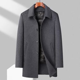 Men's Wool Blends Winter Autumn Men Blended Basic Coat With Detachable Inner Puffer Iiner Overcoat Black Gray Thermal Warm Outfits Gentleman 231017