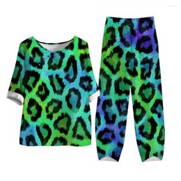 Women's Two Piece Pants Fashion Female Casual Loose Sets Leopard Print Spring Summer Oversized Lady Holiday 2 Women Outfit Tracksuit