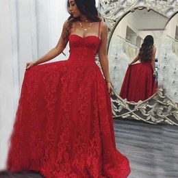 Party Dresses Low Neck Evening Dress Red Long Lace Appliques Formal Gown Custom Prom Skirt Spaghetti Straps