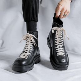 Boots Men Platform Ankle Fashion Round Toe Lace Up Motorcycle Male Streetwear Luxury Design Casual Shoes 231018