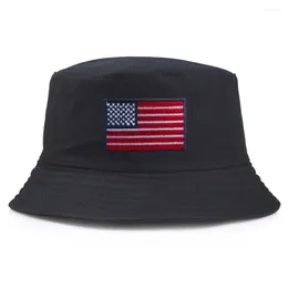 Berets Embroidered National Flag Fisherman Hats For Men And Women Fashion USA Flat Top Basin Hat