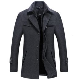 Mens Wool Blends Winter Casual Trench Coat Business Medium Long Solid Color Thicken Slim Windbreaker Warm Overcoat Jacket 231017