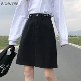 Skirts Women Denim Chic Button Black Summer All-match A-line Girls Streetwear Empire Ulzzang Solid Fashion Est Womens Skirt