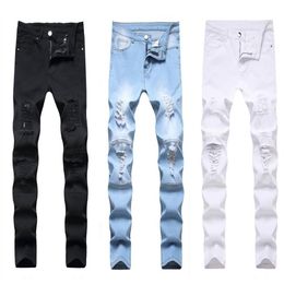 Men's Jeans Man White Mid High Waist Stretch Denim Pants Ripped Skinny For Men Jean Casual Fashion Pant230J