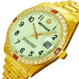 Wristwatches 2023 Gold Watches Couple Luminous Fashion Quartz Rhinestone Watch Luxury Wristwatch Leisure Business Stainless Steel