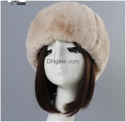 Beanie/Skull Caps Beanie/Skl Dark Green Flat Roof Fluffy Snow Year Winter Plush Thick Fur Hat Faux Furry Cap Head Warmer Outdoor Hat Dhtll