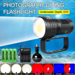 Flashlights Torches 10000 Lumens LED Diving Flashlight Underwater lantern Lighting 100m Waterproof Tactical Torch For Pography Video Fill Lights 231018