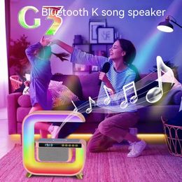 Cell Phone Speakers Bluetooth Speaker Alarm Clock Display 15W Wireless Charging Desktop Home Decor Colorful Atmosphere Light Creative Gift for Child 231018