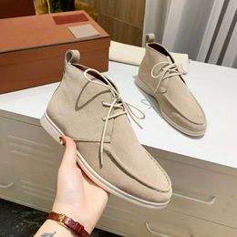 Loro Pianaa Loro Piano LP Boots shoes LP Short Flat Bottom Lace up Short Boots High Top Single Shoes Soft Sole Versatile Casual Large Four Seasons Shoes
