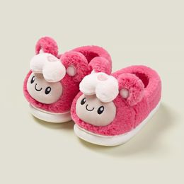 Children's cotton shoes cartoon girl Bear cotton slippers Student home boy warm cotton slippers with velvet cute rosered