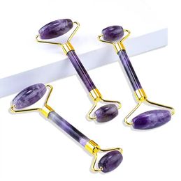 Wholesale Crystal Amethyst Massage Roller Face Care Tool Natural Stone Facial Roller Anti Aging Health Beauty Jade Massager