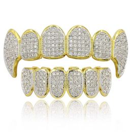 Hip Hop Jewelry Mens Grills 18K Gold Plated All Iced Out Diamond Grillz Teeth Bling Shiny Rock Punk Rapper331C