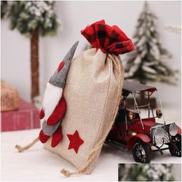 Christmas Decorations Cartoon Cloth Gift Bag Faceless Men Candy Pocket For Children Adornos Navidad 2023 Festive Party Supplies Drop Dhabr