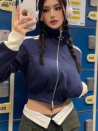 Womens Jackets Y2K Women Vintage Korean Fashion Streetwear Zip Up Crop Hoodies Harajuku Striped Cropped Zipper Kpop Sweatshirt Clothes 231018