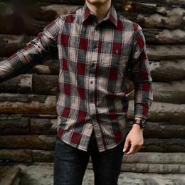 Men's Casual Shirts Fashion Plaid Shirt Single Breasted Button Lapel Collar Pattern Long Sleeve Slim Tops And Blouse Coat