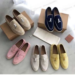 Loro Pianaa Shoes LP Piano Shoes Shoe Charms Loafers Walk Embellished Casual Suede Beige Genuine Leather Comfort Slip Flats Mens Women Luxury Designer Flat 996l#