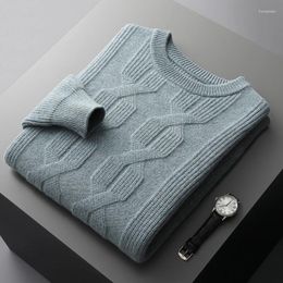 Men's Sweaters Pure Wool Sweater Double Thick Ingot Needle Twisted Casual Fashion Long Sleeve Solid Color Plus Size