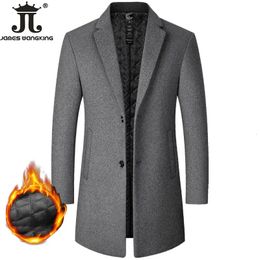 Men's Wool Blends Male Woollen Coat Solid Colour Slim MidLength Windbreaker Warm WearResistant Business Formal Wear Casual Jacket 231017