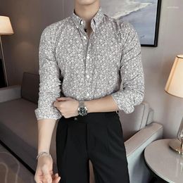 Men's Casual Shirts 2023 Autumn Flower Shirt Men Slim Fit Business Formal Dress Long Sleeve Social Party Tuxedo Blouse Clothing