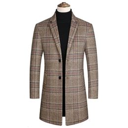 Men's Wool Blends Men Plaid Long Winter Jackets Cashmere Trench Coats High Quality Male Business Casual safewfb 231017