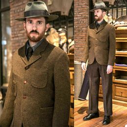 Men's Suits 2023 Vintage Men Suit Wool 2 Piece Single-breasted British Leisure Tuxedos Fit Slim Brown