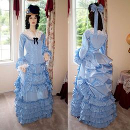 Cosplay Cosplay Victorian Promenade Gown Dress Suit Mediaeval Bustle Civil War Dress Formal Prom Victorian Party Ball Gown Women Walking Dress