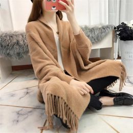 Scarves Women Oversize Knitted Knurling Faux Mink Velvet Winter Poncho Solid Female Long Batwing Sleeves Knitwear Vintage Shawl Coat