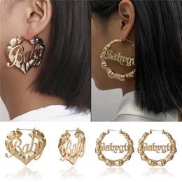 Women Gold Large Hoop Earrings Baby Girl Letter Silver Love Peach Heart Geometric Circle Bamboo Bone Earring Fashion Design Statem299v