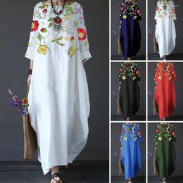 Casual Dresses Elegant Cotton Linen For Women Mori Girl Style Dress Plus Size Loose 3/4 Sleeve Robe Club Outfits