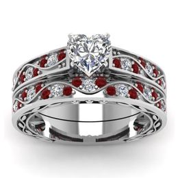 Delicate Heart-shaped Diamond Wedding Ring 925 Sterling Silver Ruby Bridal Ring Set Wedding Ring Anniversary Commitment Jewellery Si277s