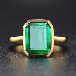 Cluster Rings Real Silver 925 Retro Square Green Stone Ring 18K Gold Color Cubic Zircon Emerald For Women Anniversary Party Gift2347