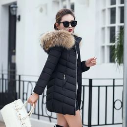 Womens Down Parkas Jacket Winter Woman Korean Style Long Zipper Slim Coats Big Fur Collar Hooded Padded Parka Female 231018