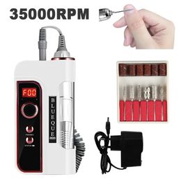 Nail Manicure Set Electric Drill Rig 35000 RPM Builtin 50W Rechargeable Portable File Polisher Grinding Device Tool 231017